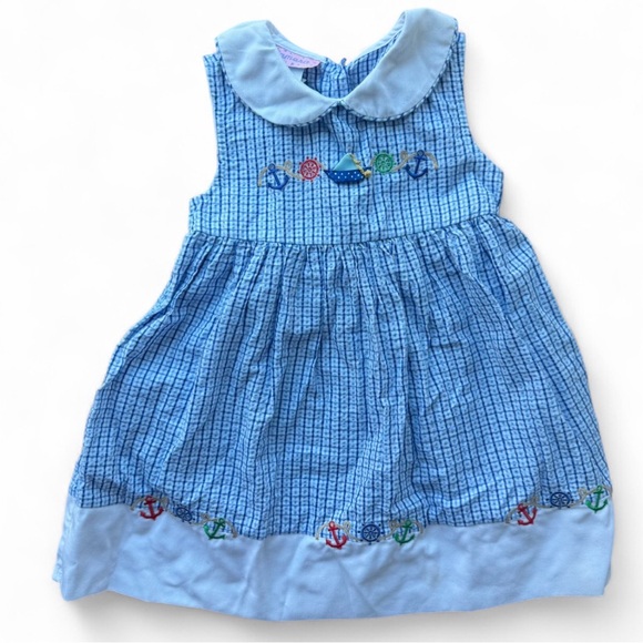 Samara Vintage Nautical Embroidered Blue Dress w Matching Bloomers Kid’s 4 - Picture 3 of 10